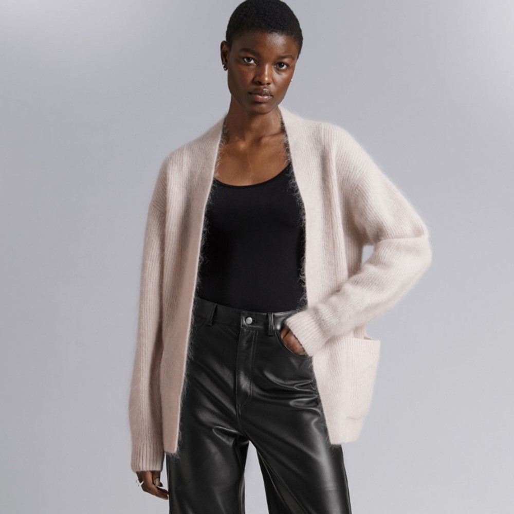 & other stories relaxed mohair cardigan light beige oversized fit